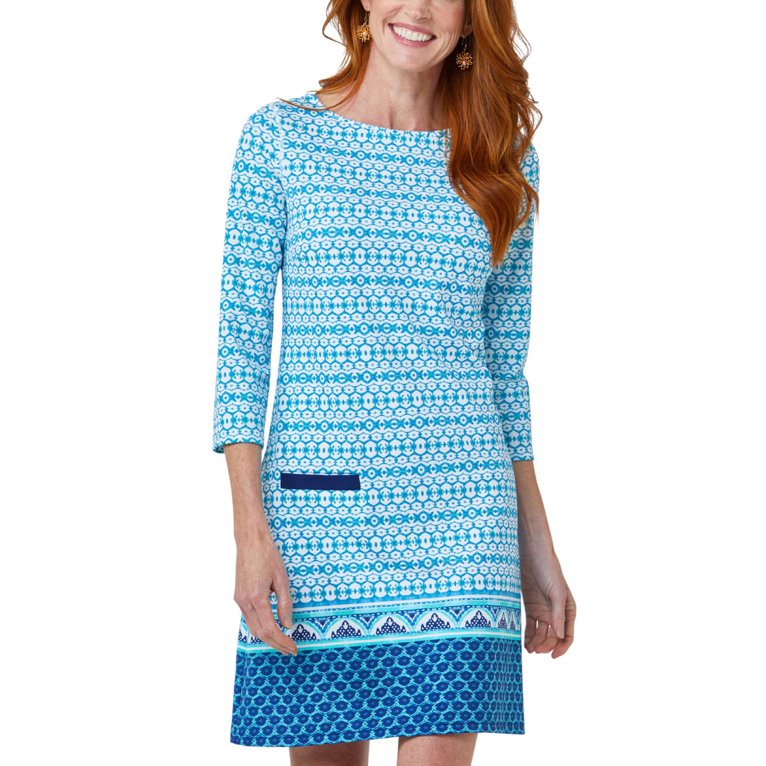 Cabana Life Women's UPF 50+ Sun Protection Shift Dress - Boat Neck, Quarter Sleeve Casual Summer Dress for Beach, Pool & Outdoor Activities