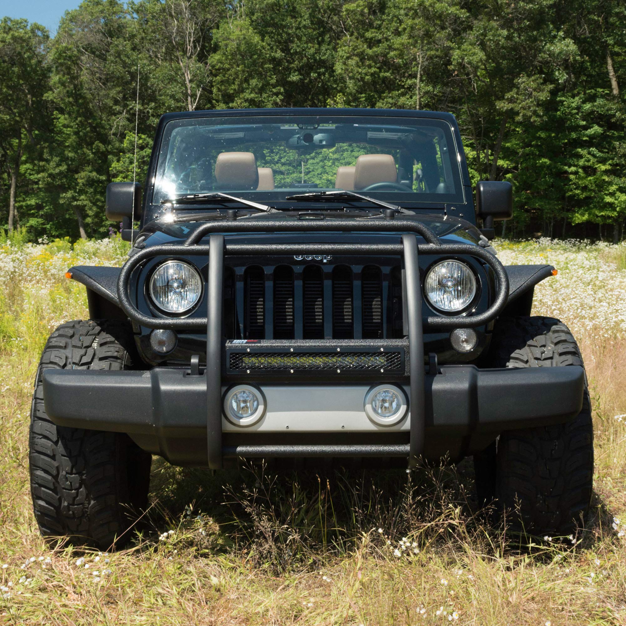 ARIES 2170000 Pro Series Black Steel Grille Guard with LED Light Bar for Jeep Wrangler JK (2007-2018) - Heavy Duty Off-Road Protection & Styling Upgrade for Adventure & Trail Riding
