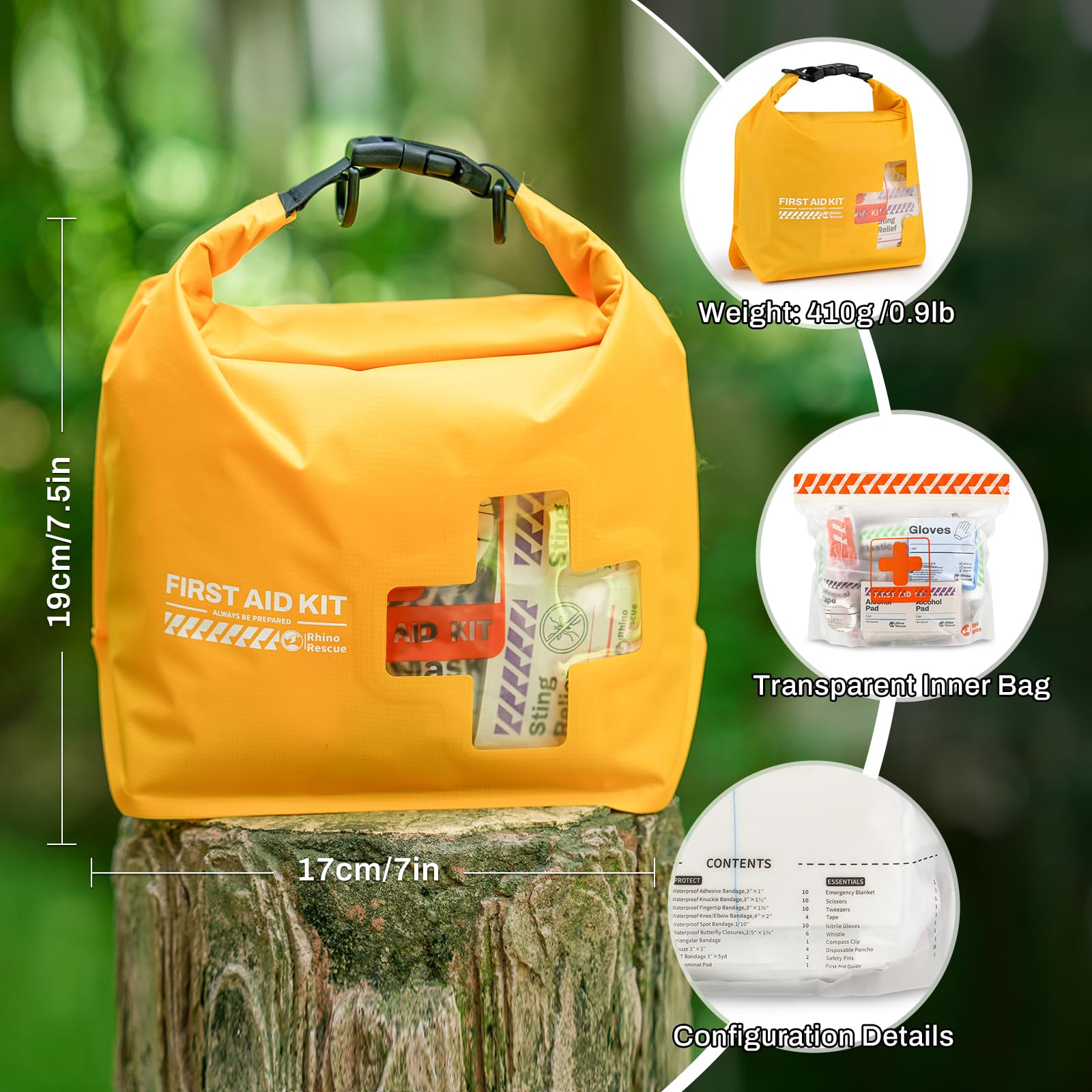 RHINO RESCUE Waterproof First Aid Kit | Lightweight Emergency Dry Bag for Boating, Kayaking, Swimming & Camping | FSA/HSA Eligible Survival Supplies | Perfect for Outdoor Adventures & Emergency Preparedness (Yellow)