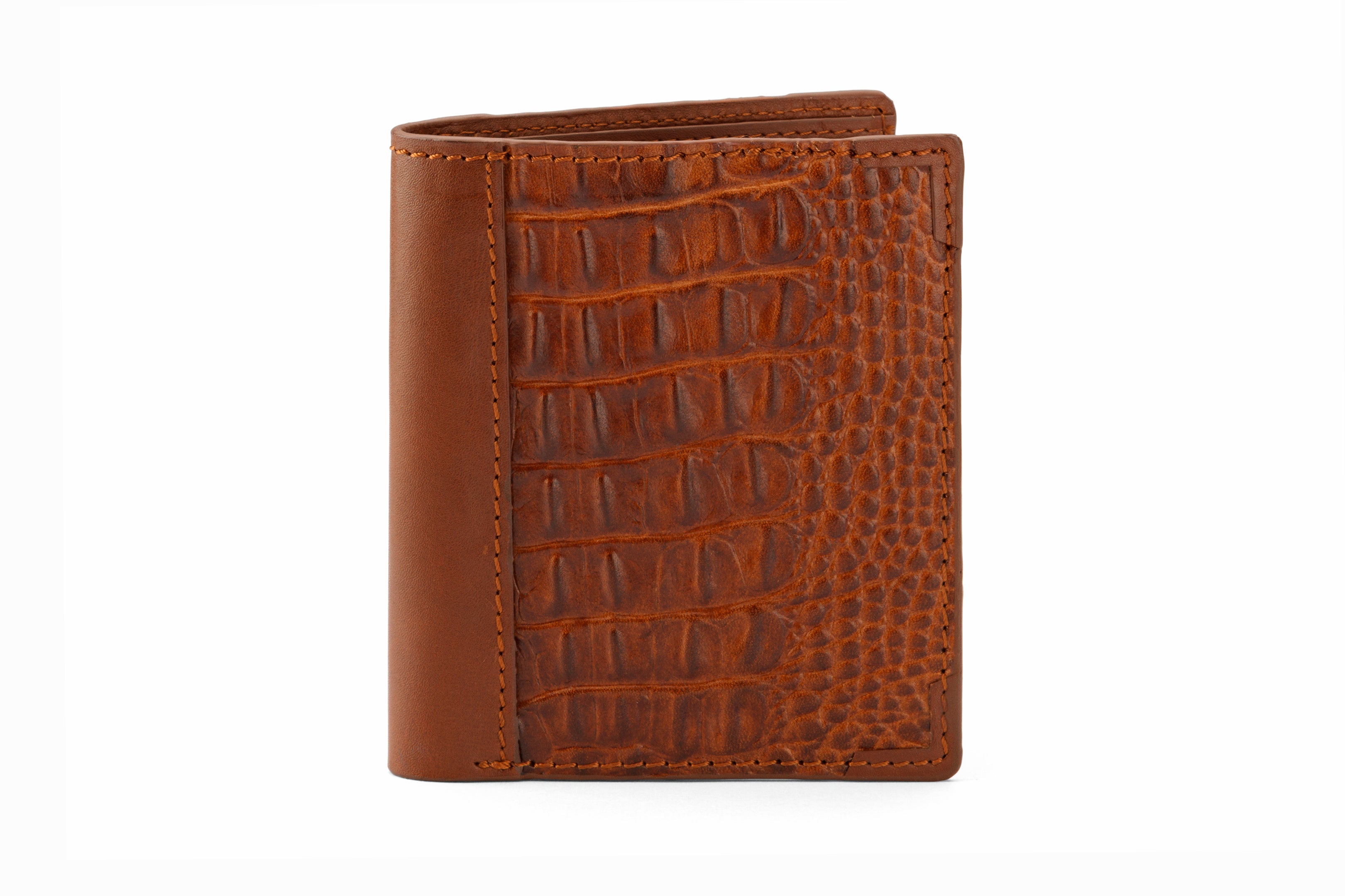 Premium Hip Fold Leather Wallet - Genuine Crocodile Embossed Brown RFID Blocking for Men | Slim Bifold Design for Everyday Carry & Travel Essentials