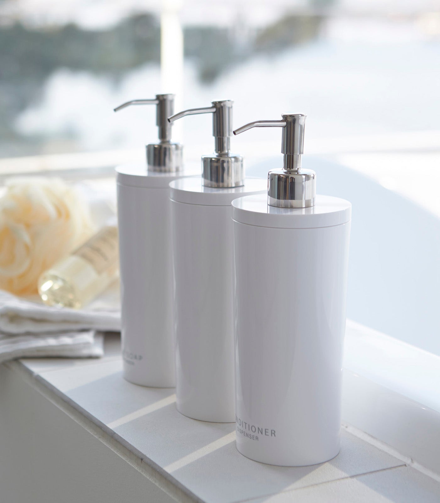 Round Shampoo, Conditioner & Body Soap Dispenser Set - Perfect for Bathroom, Salon, and Spa Organization