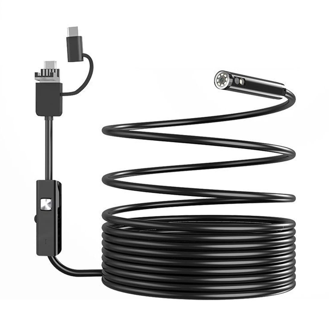 Dual Lens Endoscope Camera - 8mm 2MP HD with LED, Micro USB & Type-C 3-in-1, IP67 Waterproof Borescope for Android, PC, Notebook - Perfect for Plumbing, HVAC, Automotive & Home Inspection