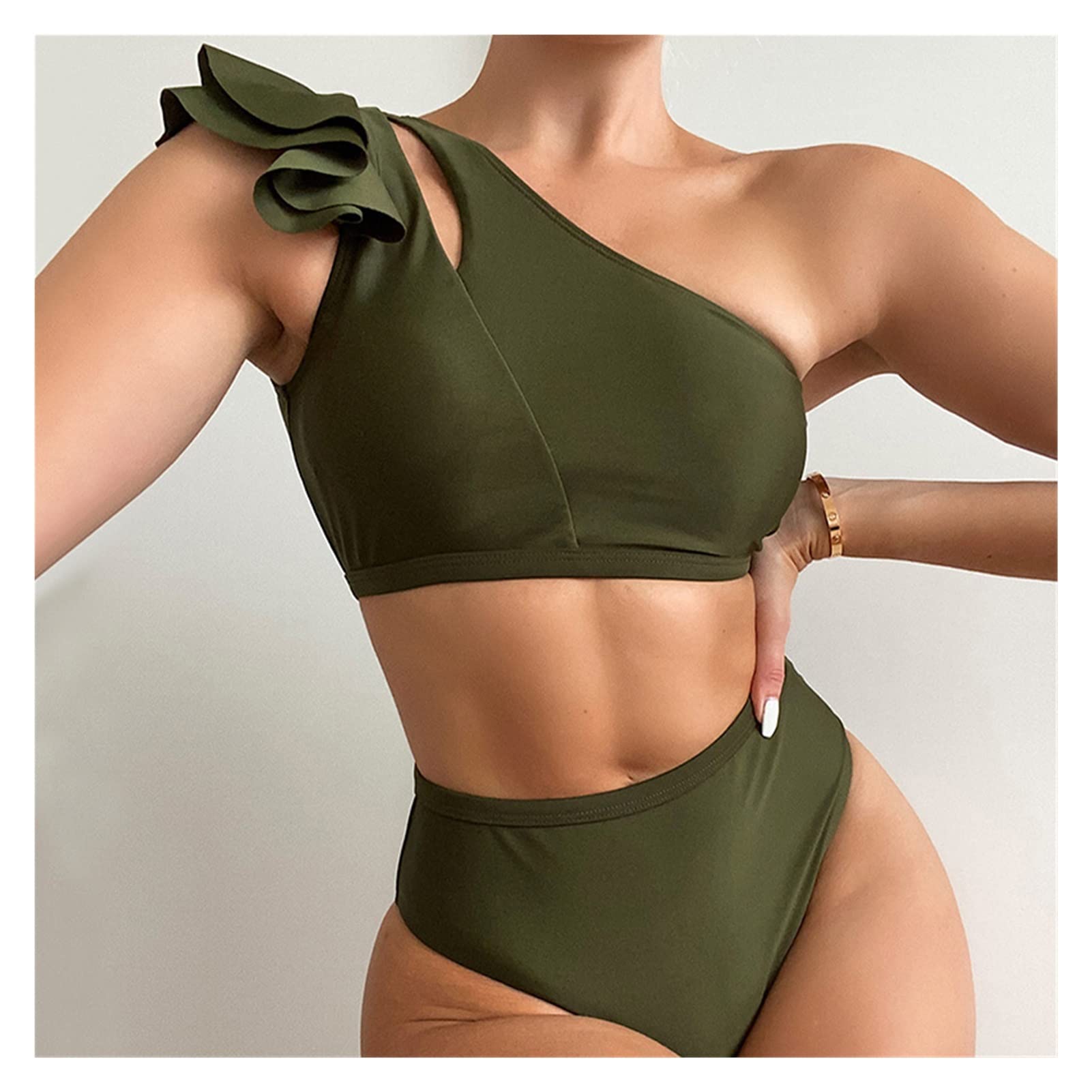 **Sexy Push Up Bikini Set for Women - One Shoulder Cut Out Micro Swimwear in Green | Perfect for Beach Vacations, Pool Parties & Summer Getaways (Color: A, Size: L)**