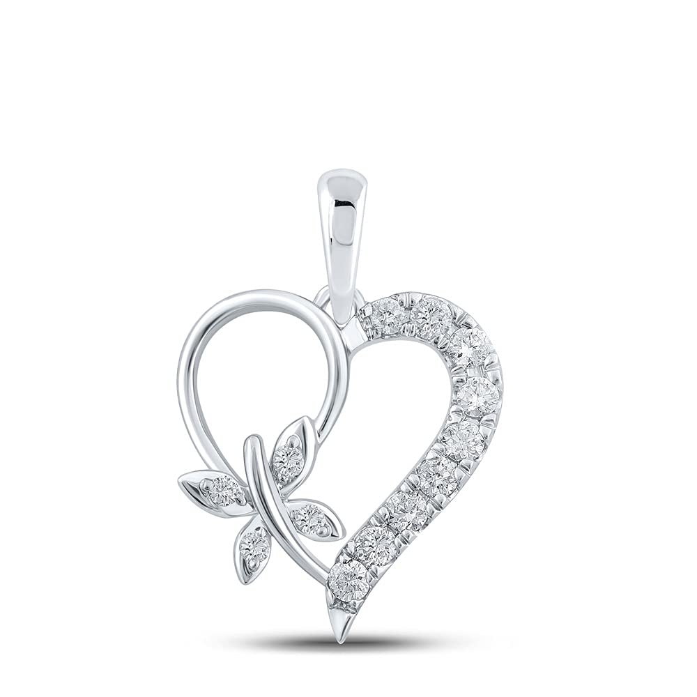 10K White Gold Women's Round Diamond Butterfly Heart Pendant Necklace - 1/4 CTTW Diamond Jewelry Gift for Her, Perfect for Anniversary, Birthday & Valentine's Day
