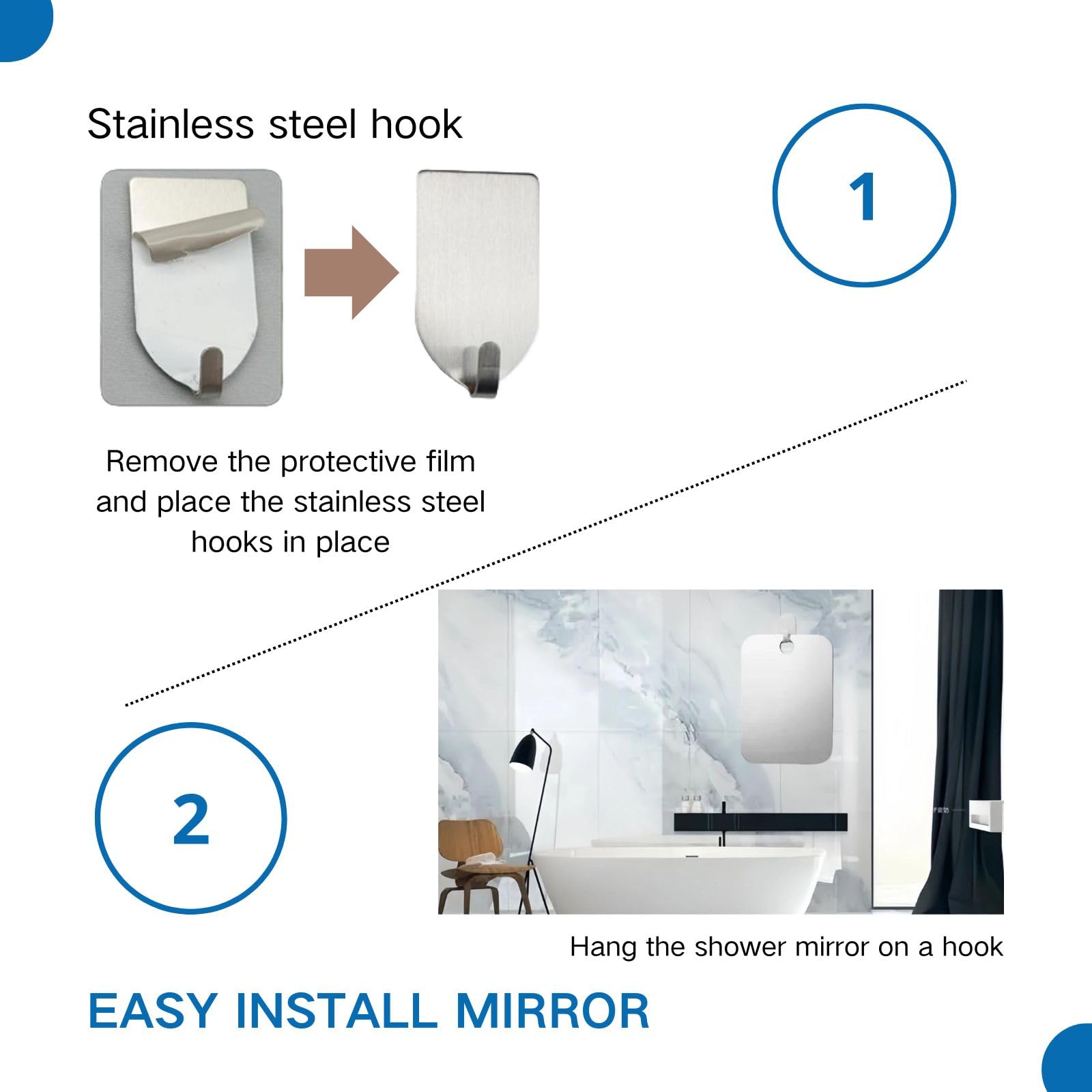 Fogless Shower Mirror with Hook - 7.8x9.8 Inch Shatterproof Plexiglass Bathroom Mirror for Men, Perfect for Shaving & Grooming in The Shower | Ideal for Travel, Camping & Small Spaces