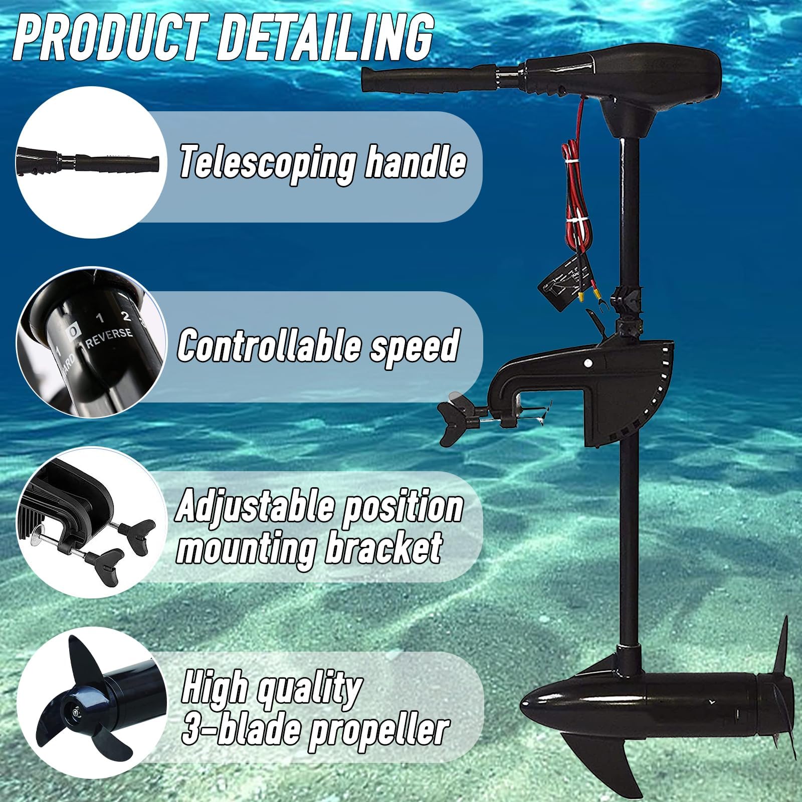 OKSTENCK Vessels 60 lbs Thrust Electric Trolling Motor - Brushless Fishing Boat Motor for Freshwater & Saltwater | Perfect for Kayaks, Canoes & Small Boats | Quiet & Powerful for Bass Fishing & Offshore Angling