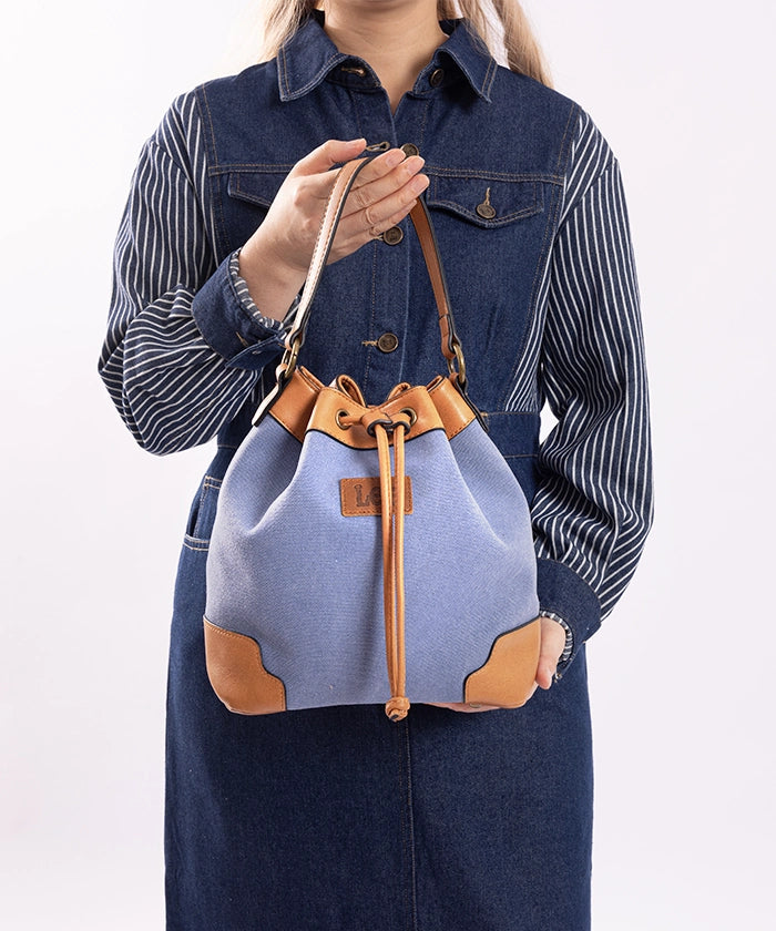 Lee Women's Denim Canvas Crossbody Bucket Bag - Stylish & Durable Shoulder Purse for Everyday Use, Travel & Shopping