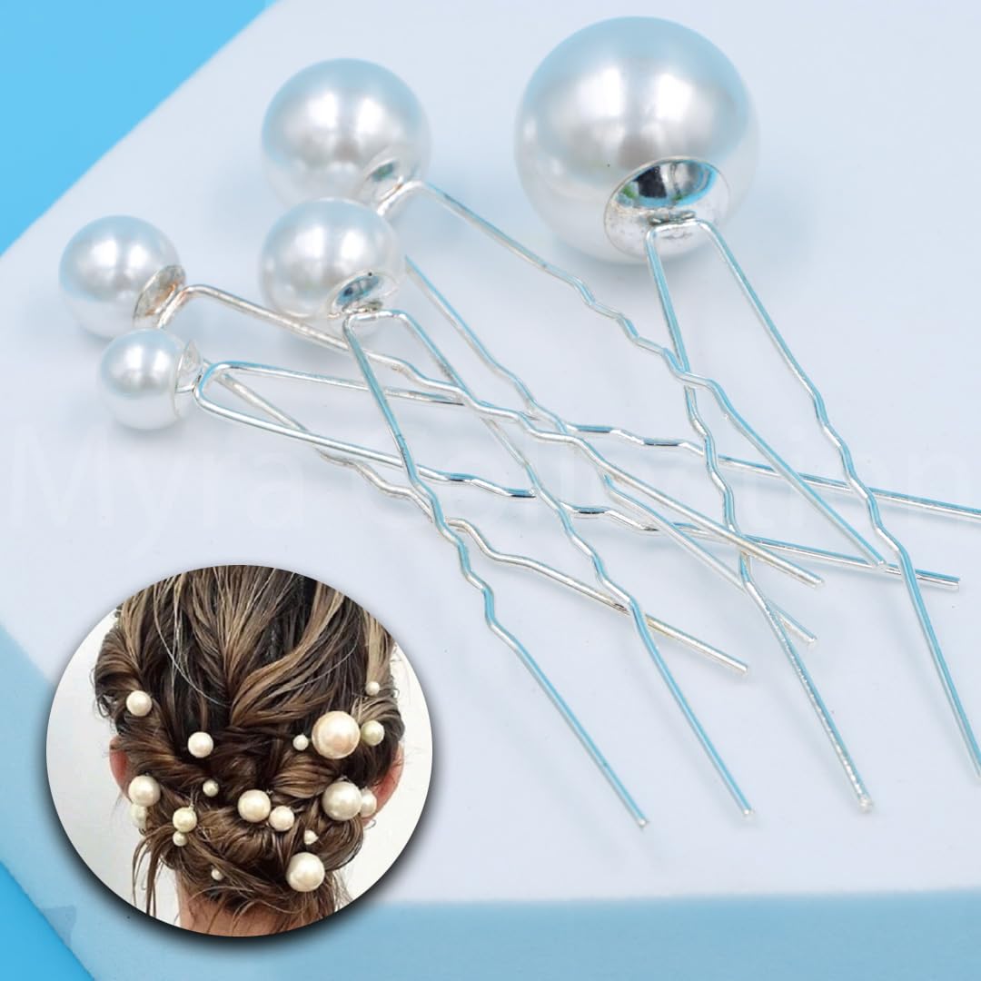 Myra Collection 18-Piece Silver Pearl Hair Pins Set - Elegant U-Shaped Hair Clips for Women & Girls | Perfect for Weddings, Prom, Parties & Special Occasions