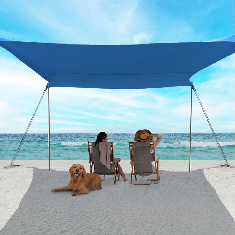 Portable Pop Up Beach Shade Tent - UPF50+ Sun Protection, Windproof & Water Resistant Canopy with Sand Anchors | Easy Setup Family Beach Shelter for Sunbathing, Picnics & Outdoor Adventures