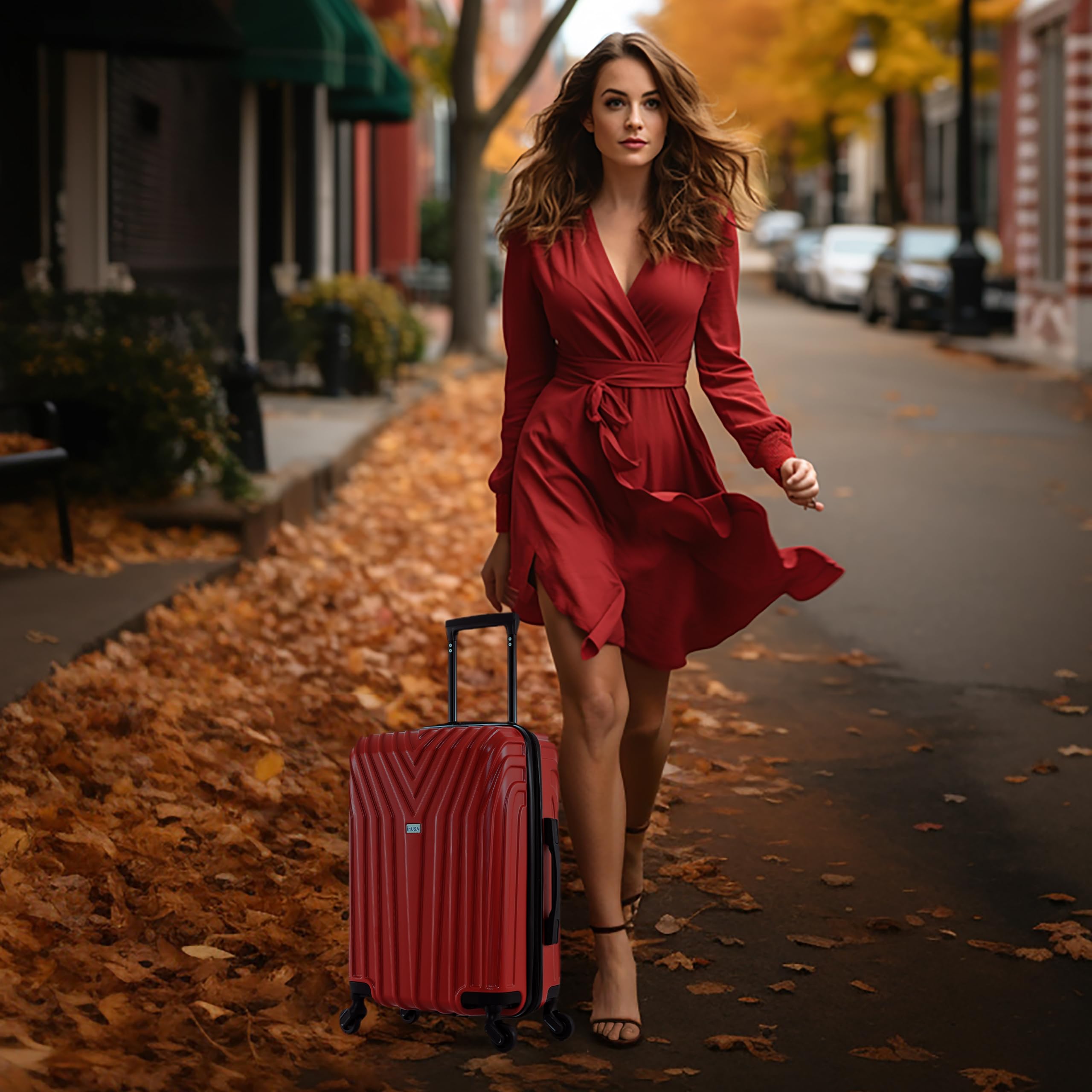 InUSA VASTY 20-Inch Lightweight Hardshell Spinner Luggage - Durable Carry-On Suitcase with Telescopic Handle & 360° Wheels (Red) - Perfect for Business Trips, Weekend Getaways & Air Travel