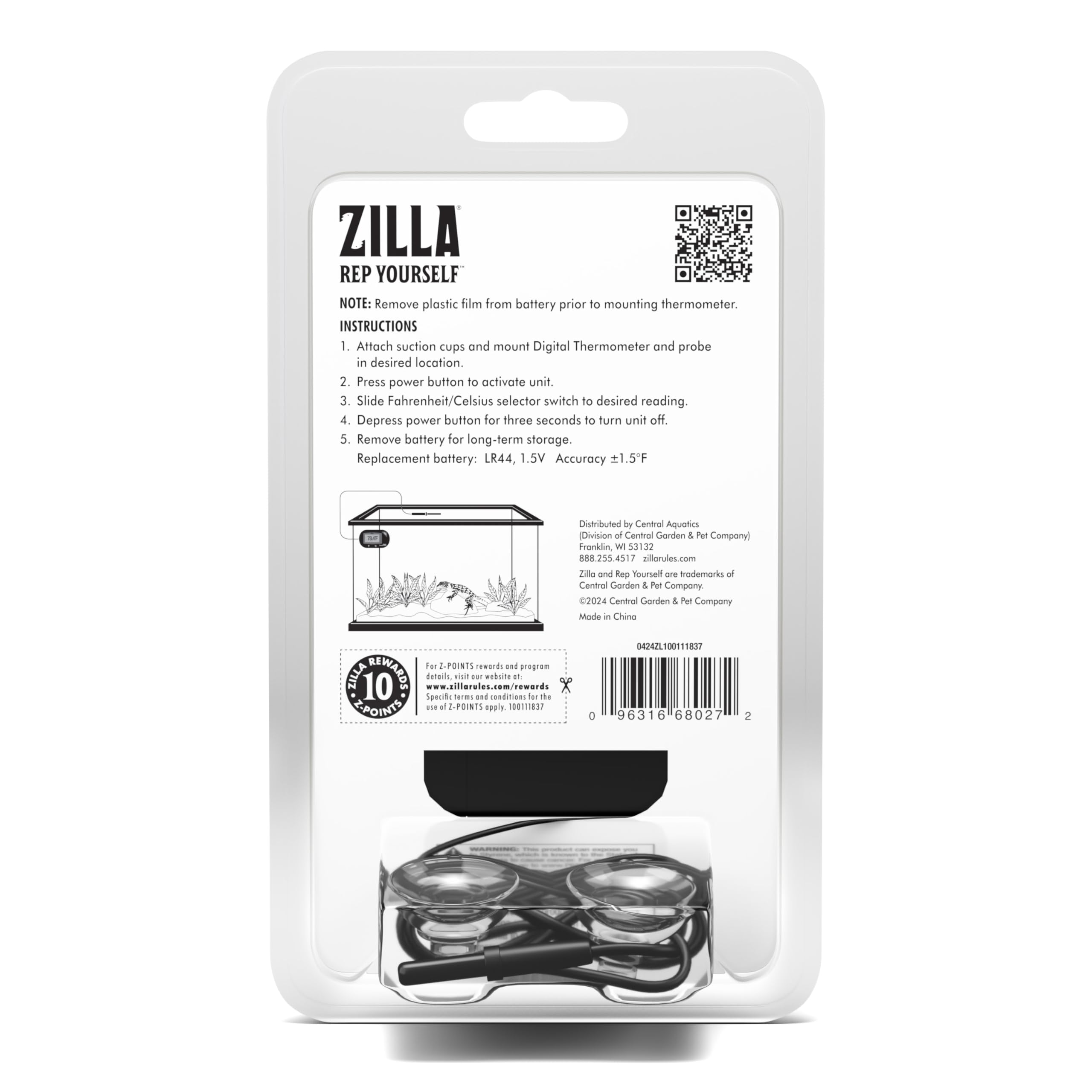 Zilla Reptile Terrarium Digital Thermometer with Probe - Accurate Temperature Gauge for Reptile Tanks, Vivariums & Habitats - Perfect for Monitoring Snake, Lizard & Amphibian Enclosures