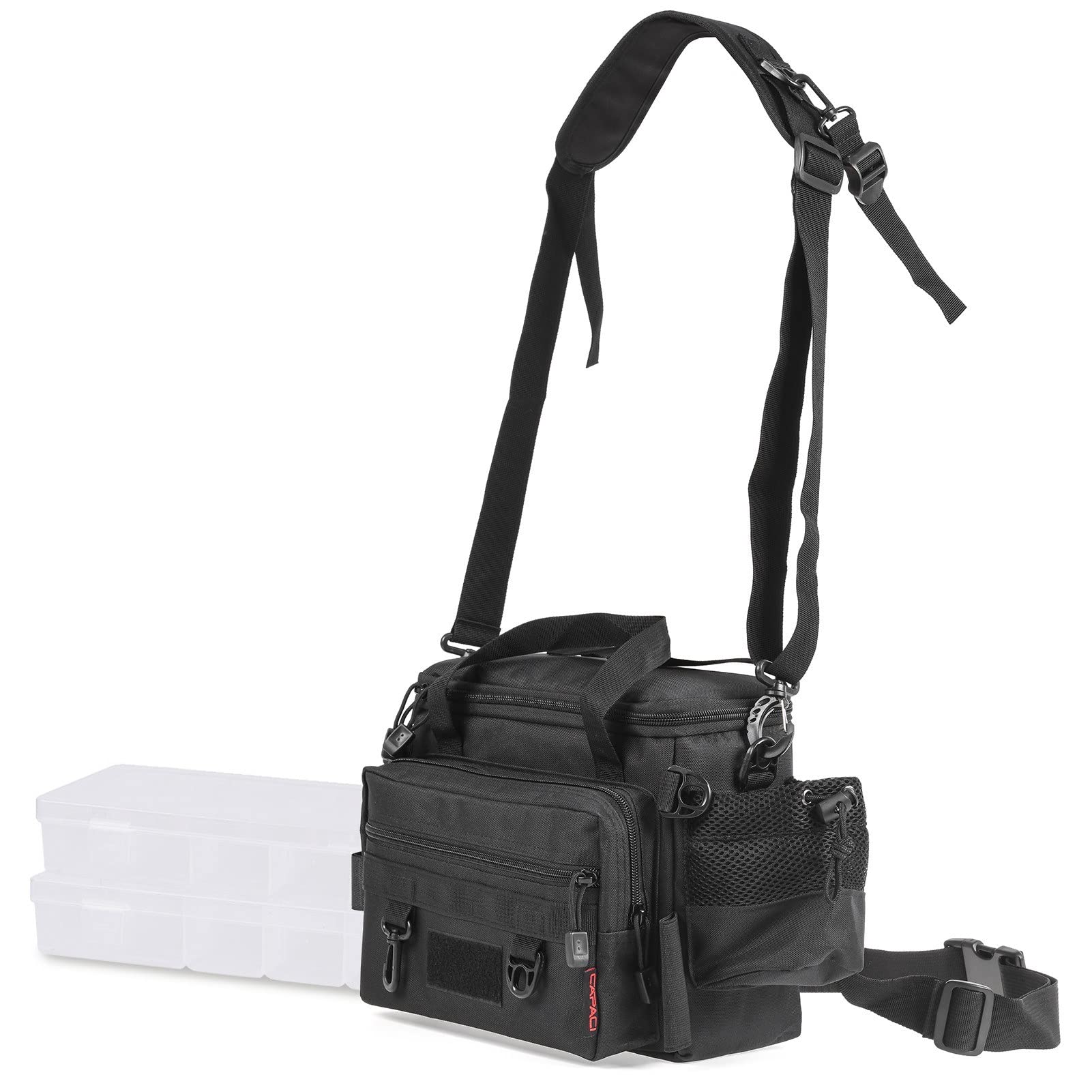 Waterproof Fishing Tackle Bag with 2 Tackle Boxes - Large Capacity Multifunctional Lure Storage Organizer (Shoulder/Waist Bag) for Bass, Trout & Saltwater Fishing - Perfect for Boat, Kayak & Shoreline Anglers