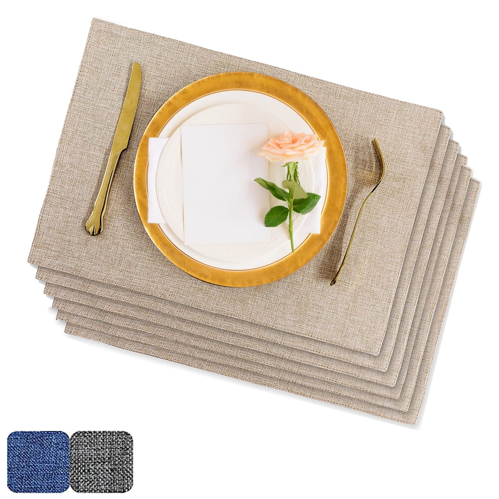 Premium Linen-Style Placemats Set of 6 - 12