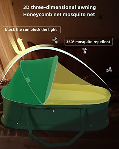 Holy Cat Portable Travel Bassinet - Foldable Baby Crib with Mosquito Net & Canopy, Lightweight Washable Infant Bed for Home, Travel & Outdoor Use - Green