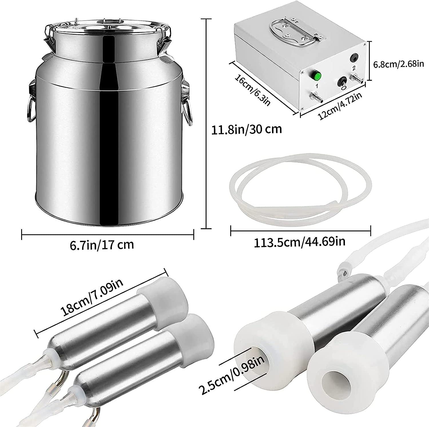 14L Portable Electric Milking Machine for Cows & Goats - Stainless Steel Household Dairy Milker | Perfect for Small Farms & Homestead Use