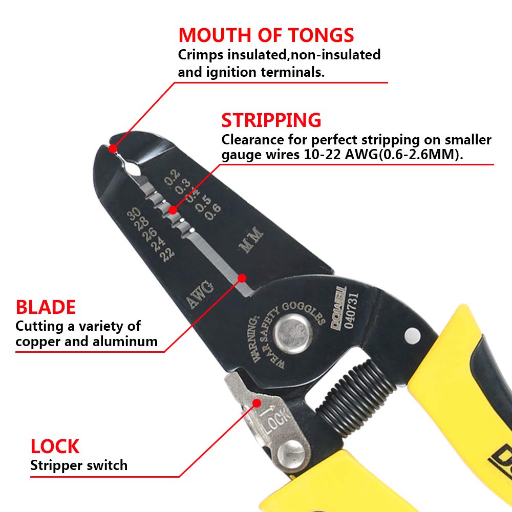 Professional DOWELL 22-30 AWG Wire Stripper Tool - Multi-Function Wire Cutter & Stripping Tool with Ergonomic Handle for Electrical Work, DIY Projects, and Home Repairs