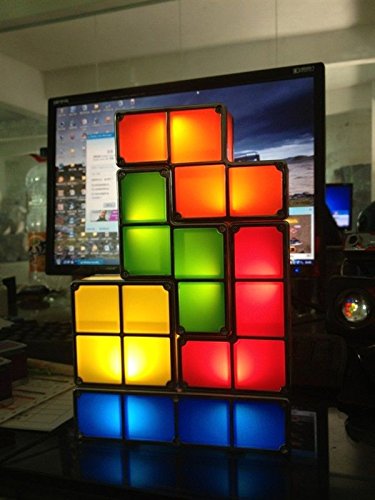 Retro Tetris Jigsaw LED Desk Lamp - Stackable Puzzle Constructible Light for Gaming Room, Office & Bedroom Decor - Cool Gift for Gamers & Puzzle Lovers