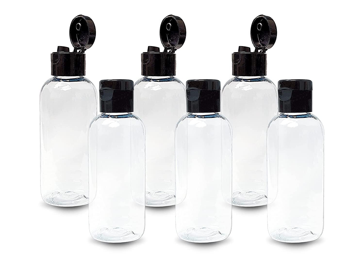 50ml Empty Clear Plastic Travel Bottles - 6 Pack Refillable Leak-Proof Squeeze Bottles with Black Flip Cap for Toiletries, Shampoo, Lotion, Cosmetics - Perfect for Travel, Gym, Camping & Home Organization