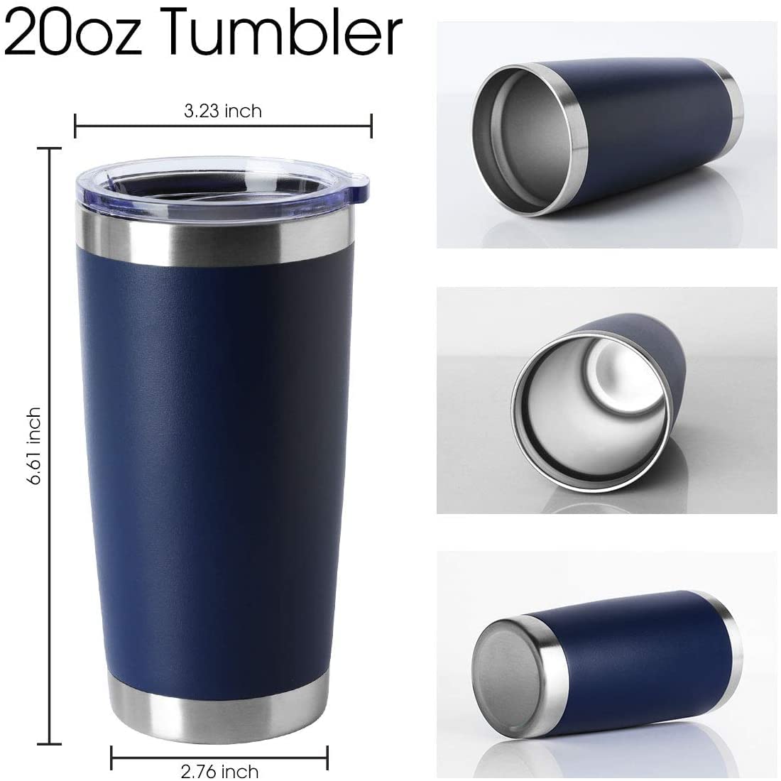 HASLE OUTFITTERS 20oz Stainless Steel Tumblers with Lid - Double Wall Vacuum Insulated Coffee Mugs for Hot & Cold Drinks - Keeps Beverages Hot/Cold for Hours - Perfect for Office, Travel, Camping & Outdoor Activities (20oz-Navy, 12 Pack)