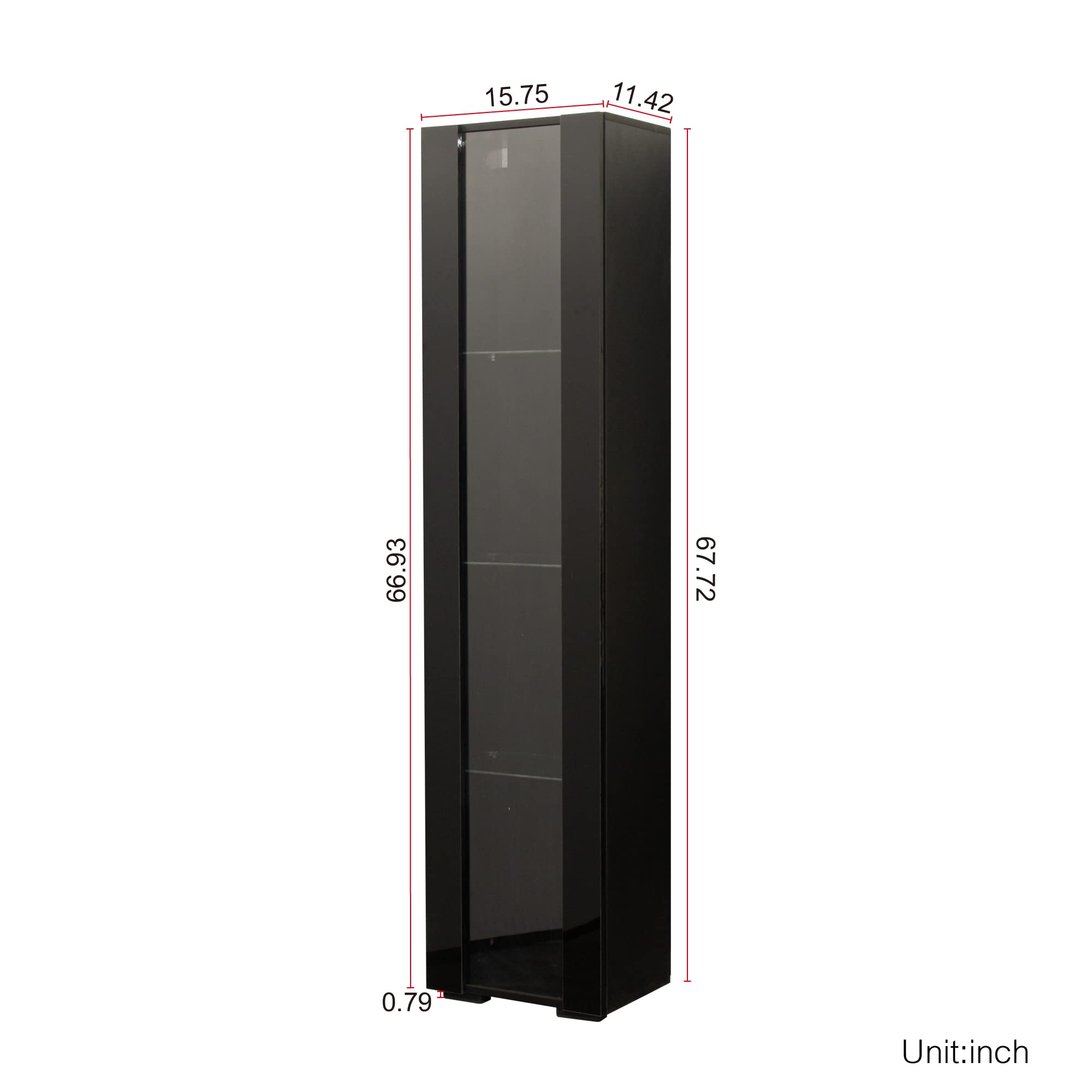 Modern LED Display Cabinet with Glass Doors & 4 Adjustable Shelves - 67