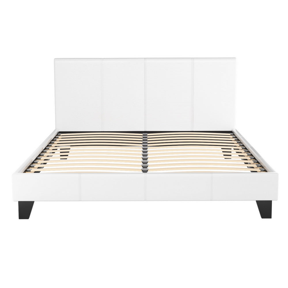 Coogee Queen Bed Frame White - Modern Wooden Platform Bed with Headboard - Perfect for Master Bedroom, Guest Room & Small Spaces