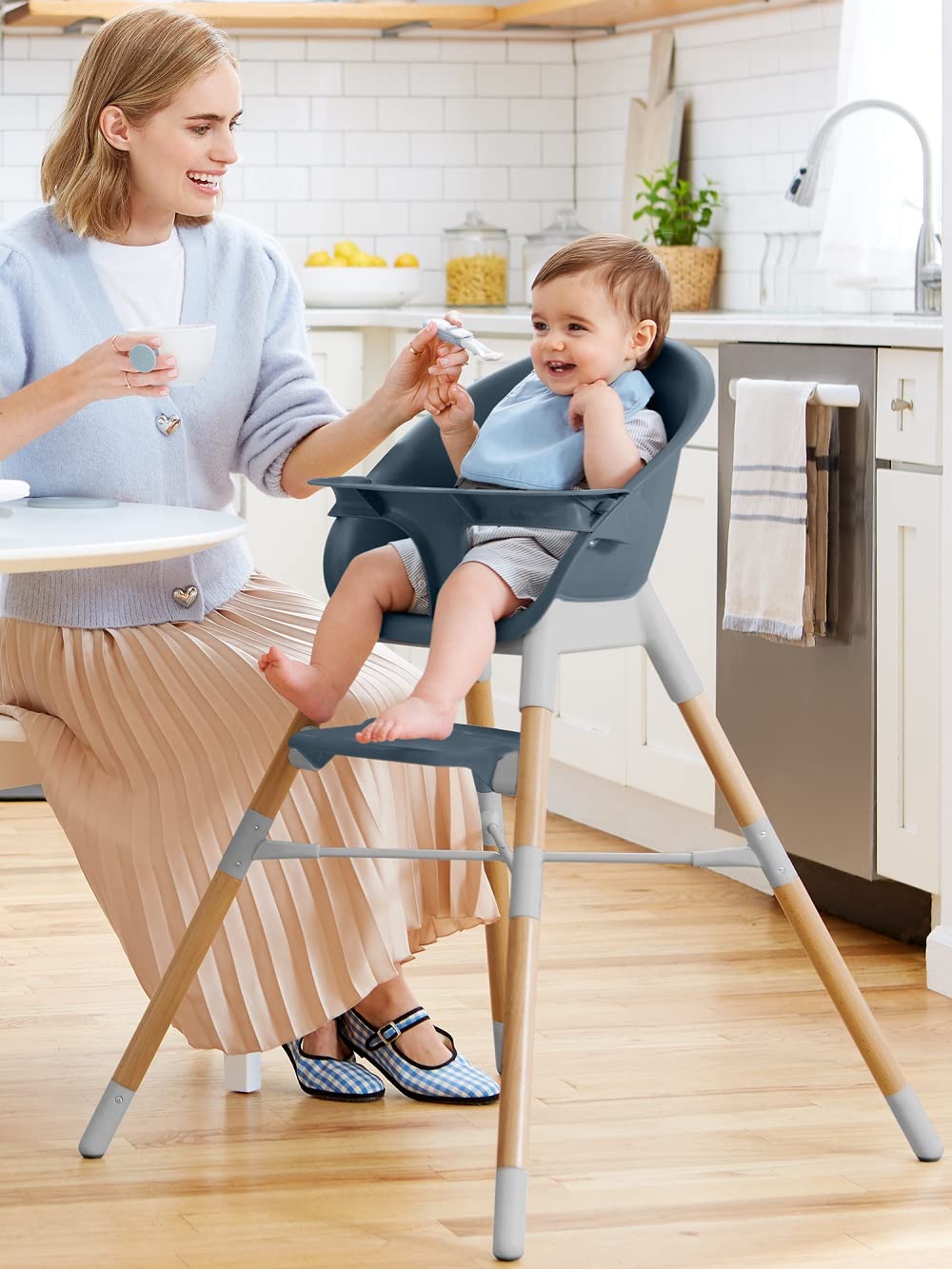 Skip Hop EON 4-in-1 Convertible Baby High Chair - Slate Blue | Adjustable Height, Easy Clean, Space-Saving Design for Small Kitchens & Dining Rooms | Perfect for Infants to Toddlers (6-36 Months)