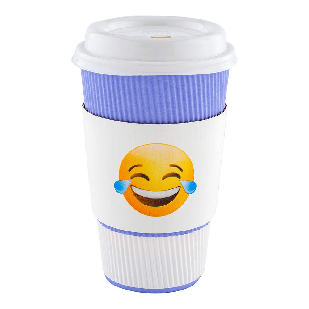 Restpresso 5.1 x 2.8 Inch Disposable Coffee Cup Sleeves - 1000 Pack Corrugated Heat-Tolerant White Paper Sleeves with Crying-Laughing Emoji Design | Perfect for Coffee Shops, Cafes, and Takeout Services to Protect Hands from Hot Beverages