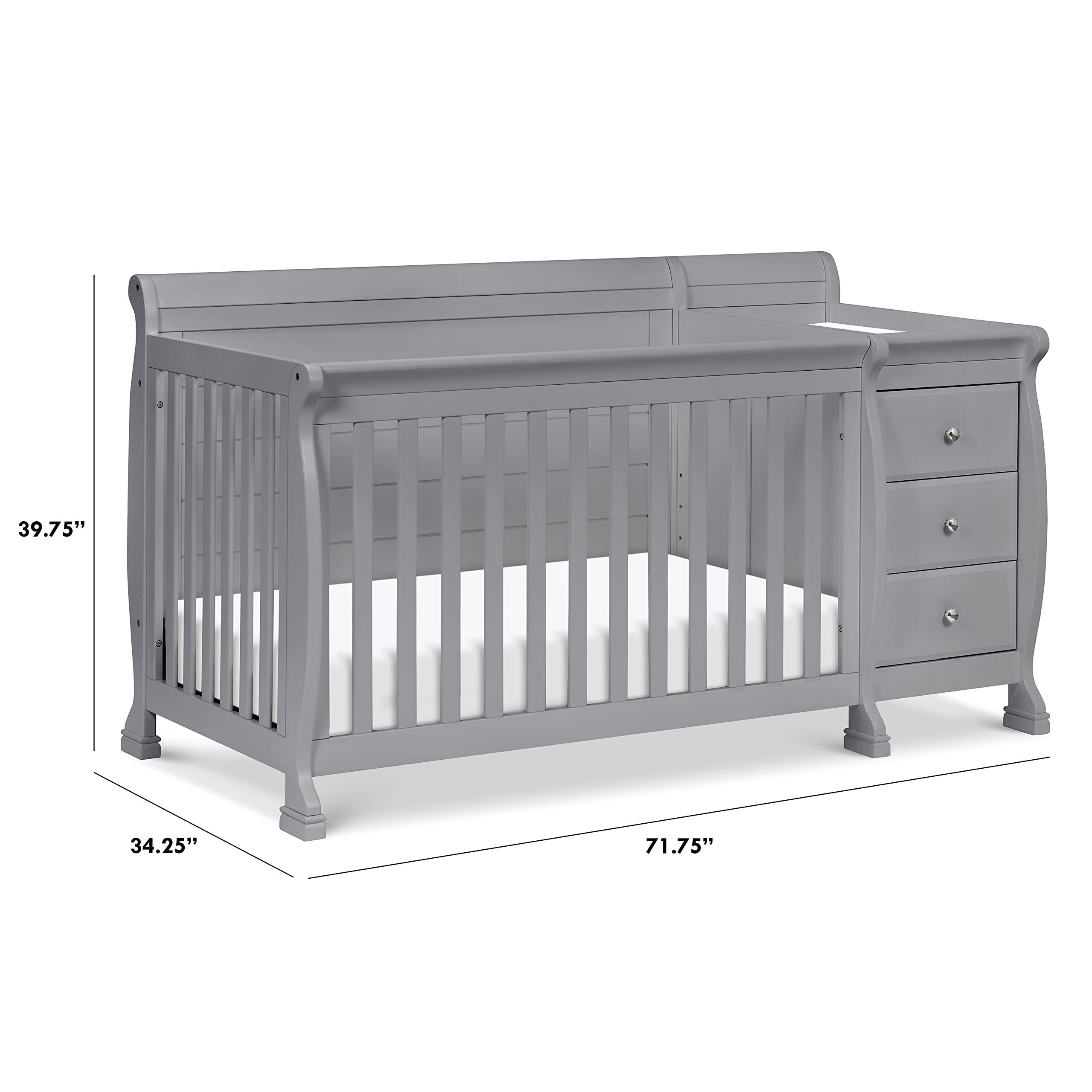 DaVinci Kalani 4-in-1 Convertible Baby Crib with Changing Table - GREENGUARD Gold Certified - Converts to Toddler Bed, Daybed & Full-Size Bed - 4 Adjustable Mattress Heights - Gray - Perfect for Nursery, Bedroom & Guest Room
