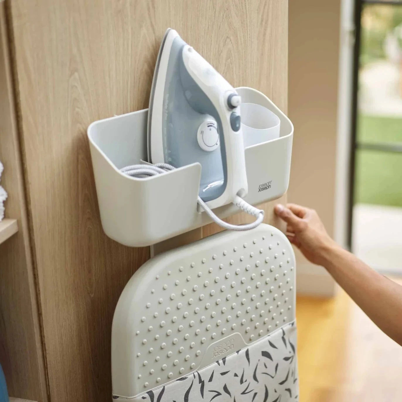 IronHub™ Wall Mounted Iron Holder - Ecru Iron Storage Caddy for Laundry Room Organization | Space-Saving Ironing Accessory for Home & Closet