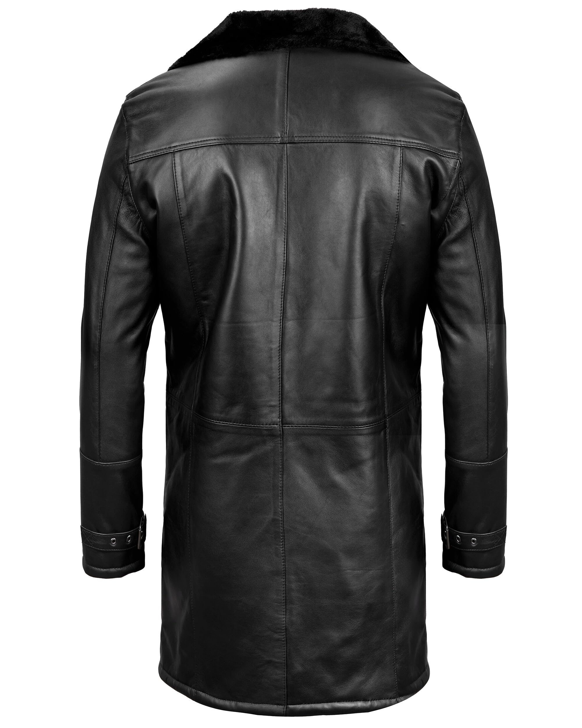 Decrum Men's Real Lambskin Black Leather Shearling Coat - Winter Warm Jacket for Outdoor Activities & Casual Wear