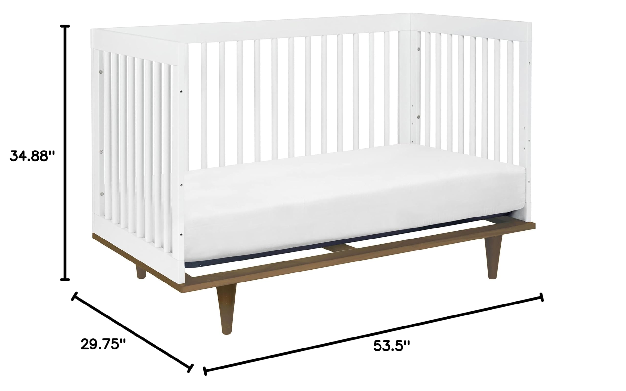 DaVinci Marley 3-in-1 Convertible Baby Crib to Toddler Bed & Daybed - GREENGUARD Gold Certified - Adjustable Mattress Heights - White Finish with Walnut Legs - Perfect for Nursery, Bedroom & Guest Room