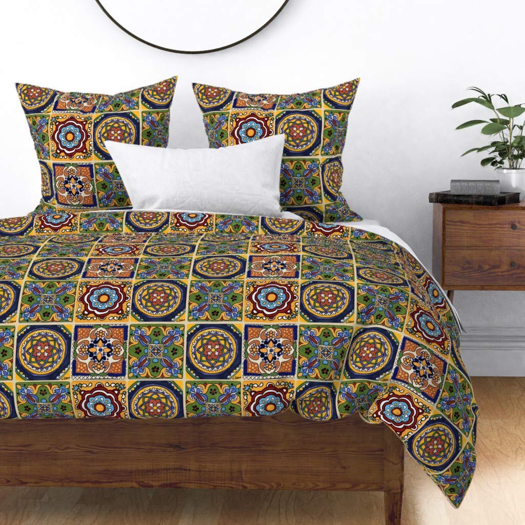 Premium Cotton Sateen Duvet Cover Twin Size - Southwestern Hacienda Style Mexican Tile Print Bedding | Perfect for Guest Rooms, Vacation Homes & Southwestern Decor by Spoonflower