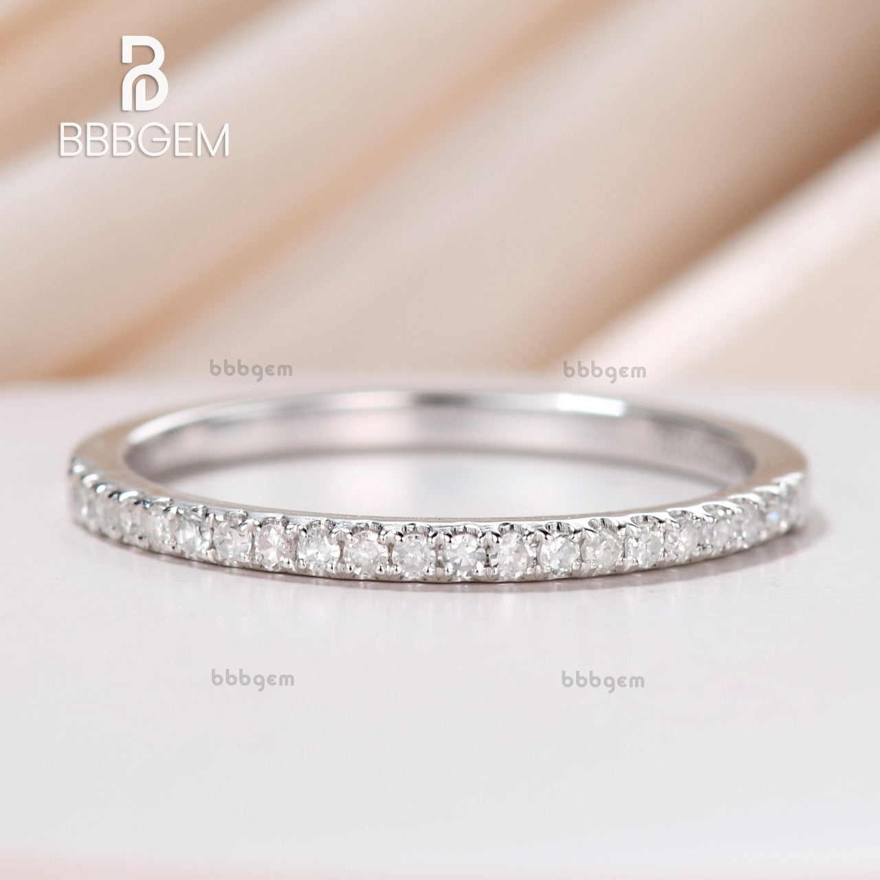 14K Rose Gold Diamond Wedding Ring for Women - Thin Pave 1/2 Carat Half Eternity Band Stackable Ring | Perfect for Bridal Sets, Anniversary Gifts & Everyday Elegance