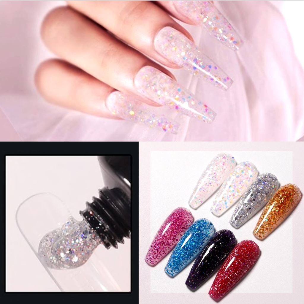 Glitter PolyGel Nail Extension Kit - Professional UV/LED Gel in a Tube for Long-Lasting Manicures | Perfect for DIY Nail Art, Salon Use & Special Occasions