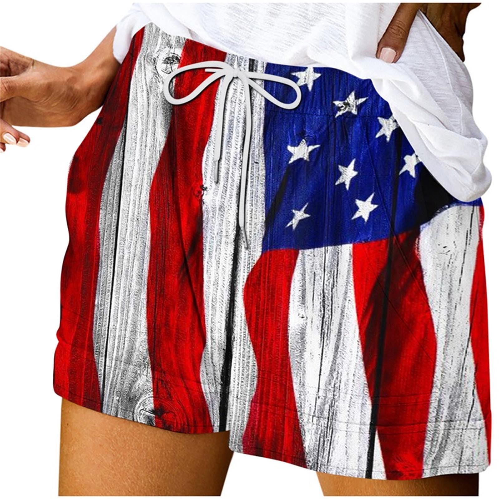Trendy Women's Elastic Waist Drawstring Shorts - Lightweight Summer Casual Lounge Shorts for Independence Day | Perfect for Beach, Vacation & Relaxing at Home