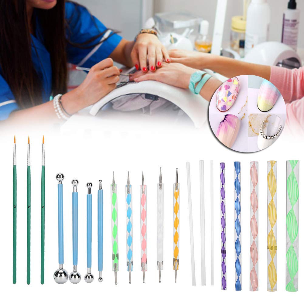 20PCS Professional Nail Art Tools Set - Rhinestone Pickup, Mandala Dotting Pens, Double-Sided Ball Stylus, Acrylic Rods & Nail Brushes for DIY Manicure, Salon & Home Nail Art Design