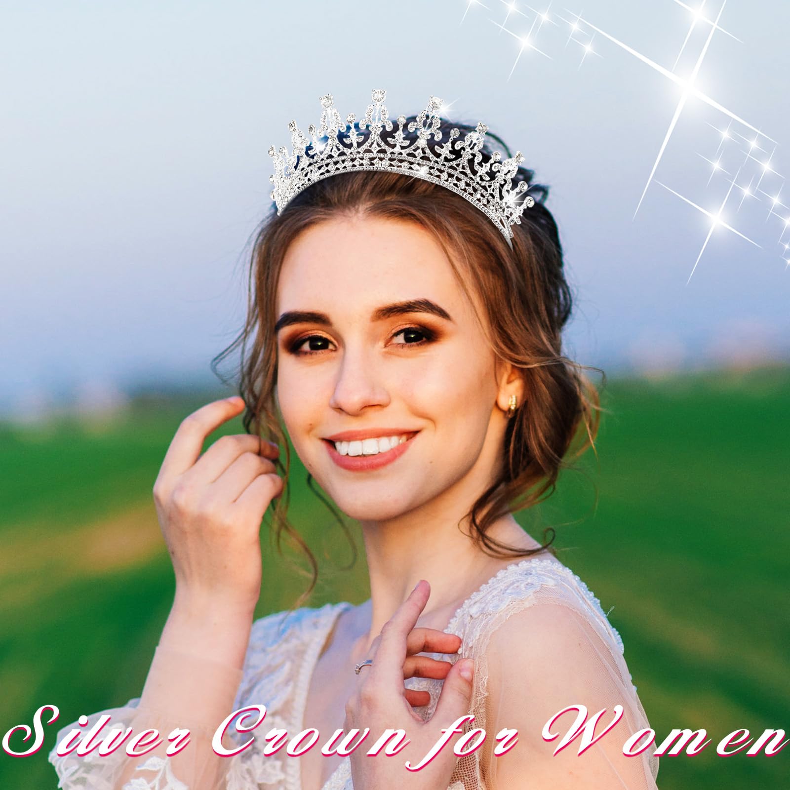 4 Pack Silver Queen Crowns for Women - Rhinestone Pageant Tiara Headband with Combs for Princess, Birthday, Cosplay, Wedding & Special Events - Elegant Party Accessories for Brides, Pageants & Costumes