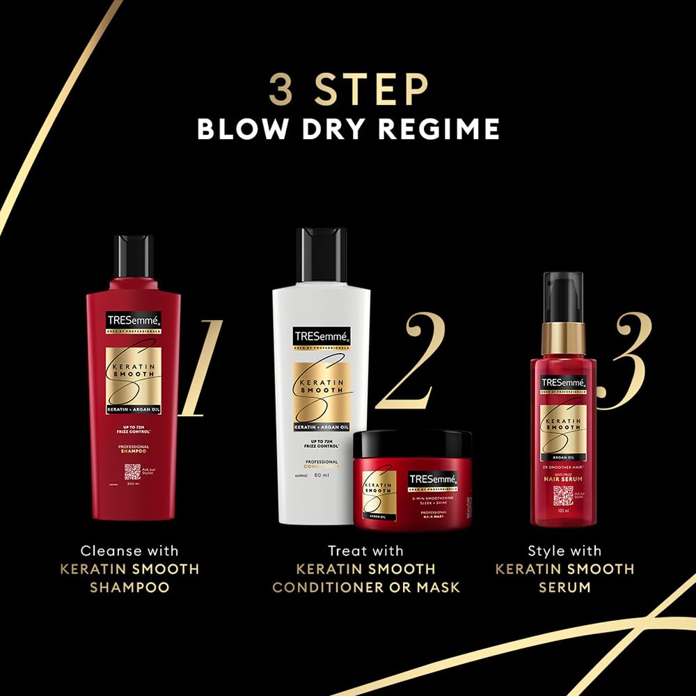 TRESemme Keratin Smooth Conditioner 335ml - Keratin & Moroccan Argan Oil Formula for Smoother, Shinier Hair - Frizz Control & Nourishment Lasts 72 Hours - Unisex Hair Care - Perfect for Daily Use, Salon-Quality Results at Home