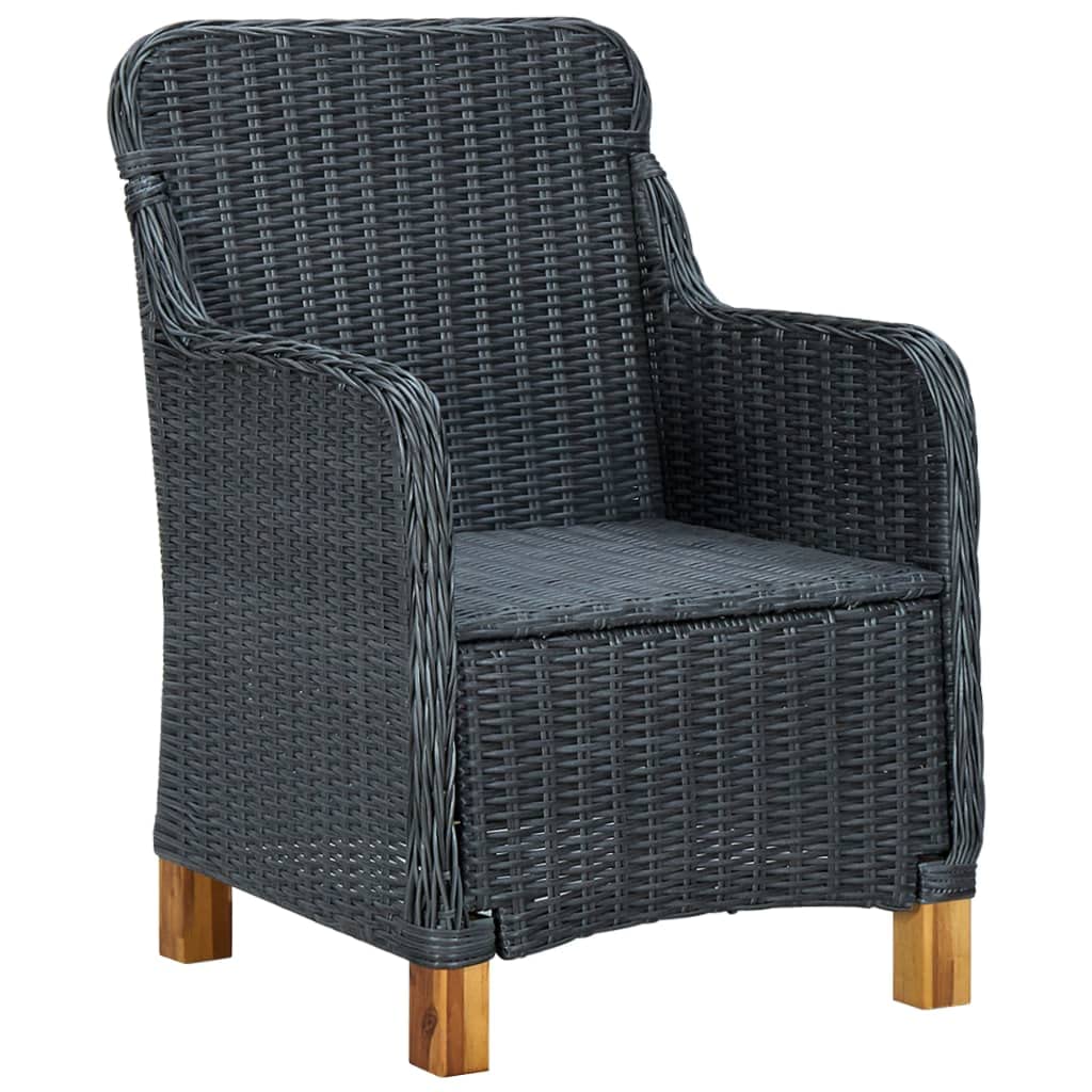 vidaXL 3-Piece Patio Furniture Set - Outdoor Sofa Chair with Coffee Table, Modern Poly Rattan Dark Gray Garden Armchair with Wood Legs | Perfect for Backyard, Deck, and Poolside Relaxation
