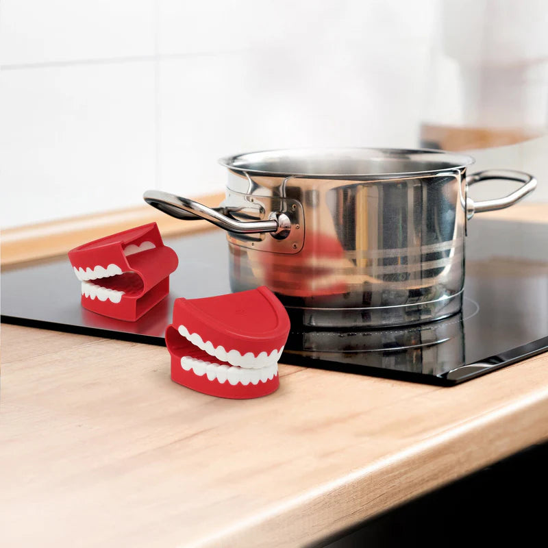 Fred Chomp Pot Holders - Heat Resistant Silicone Oven Mitts for Cooking, Baking & Grilling - Non-Slip Kitchen Accessories for Hot Pans & Pots (Set of 2) - Perfect for Home Chefs & BBQ Enthusiasts