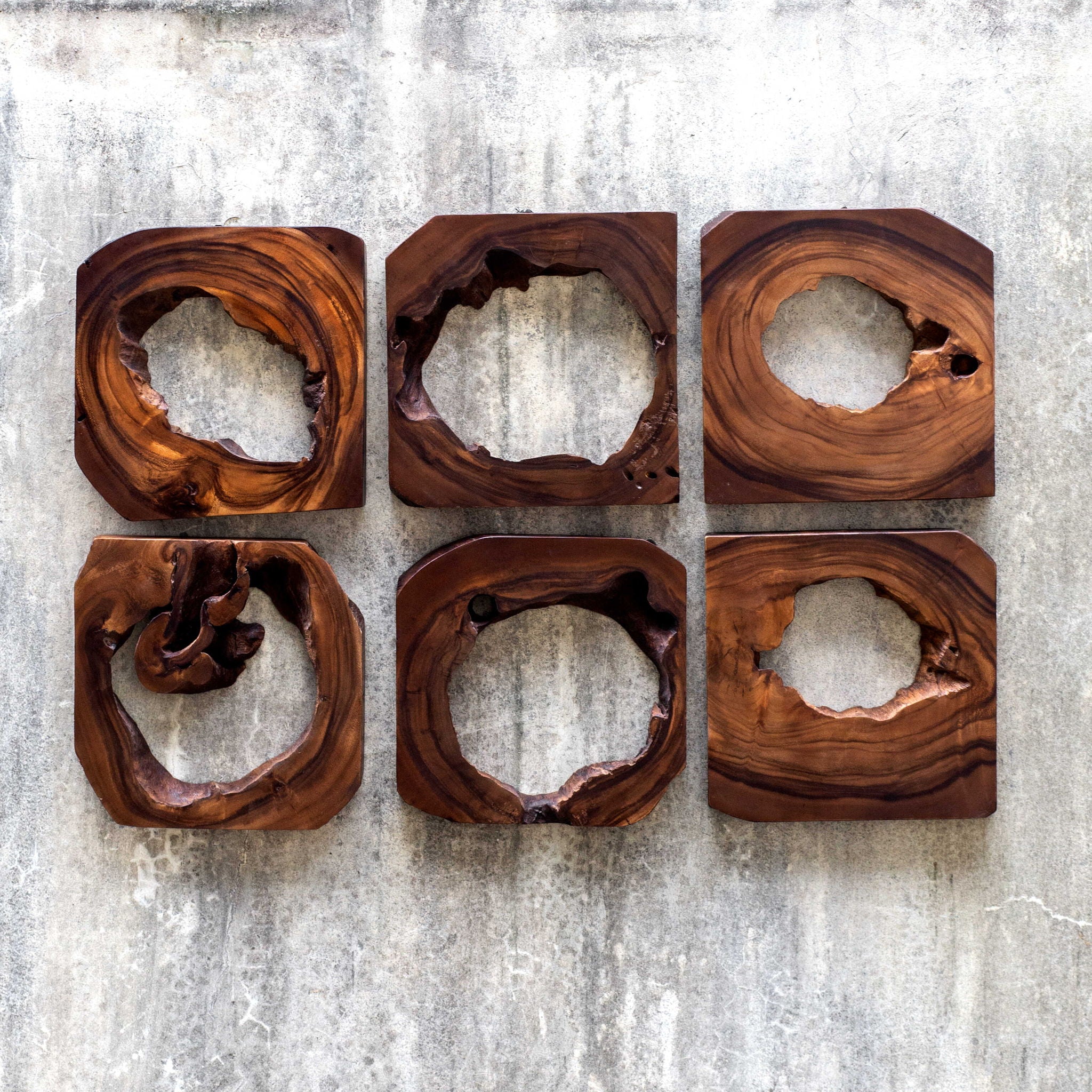 Adlai Wood Wall Art Set of 6 - Dark Brown Wooden Decor for Living Room, Bedroom & Office - Modern Home Wall Decorations
