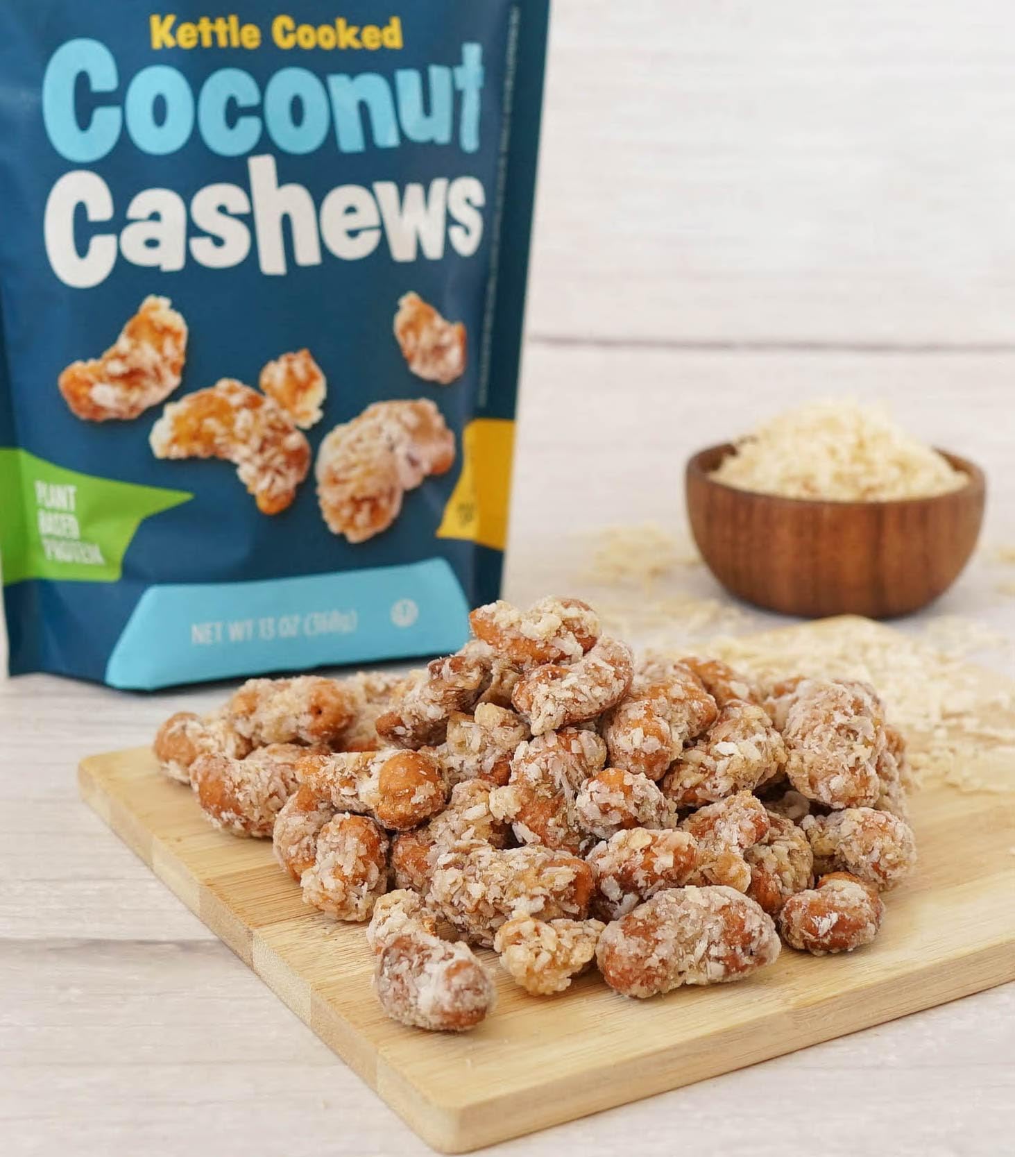 Premium Kettle Cooked Coconut Cashews - Vegan Protein Snack, High Fiber, Gluten-Free, Healthy Nuts for Energy - Resealable 13oz Pouch - Perfect for Home, Office, Gym & School Snacking