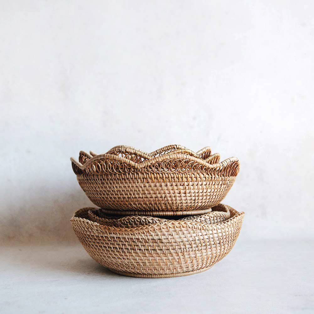 Rhode Rattan Scalloped Basket - Natural Woven Storage Organizer for Home Decor, Bathroom & Bedroom Organization