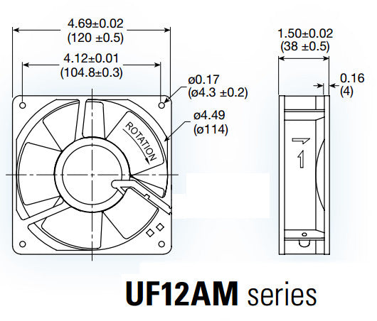 High Temperature 120x120x38mm 230V AC Cooling Fan - Mechatronics UF12AM23 BTHR F832 for Industrial Equipment, HVAC Systems & Server Racks