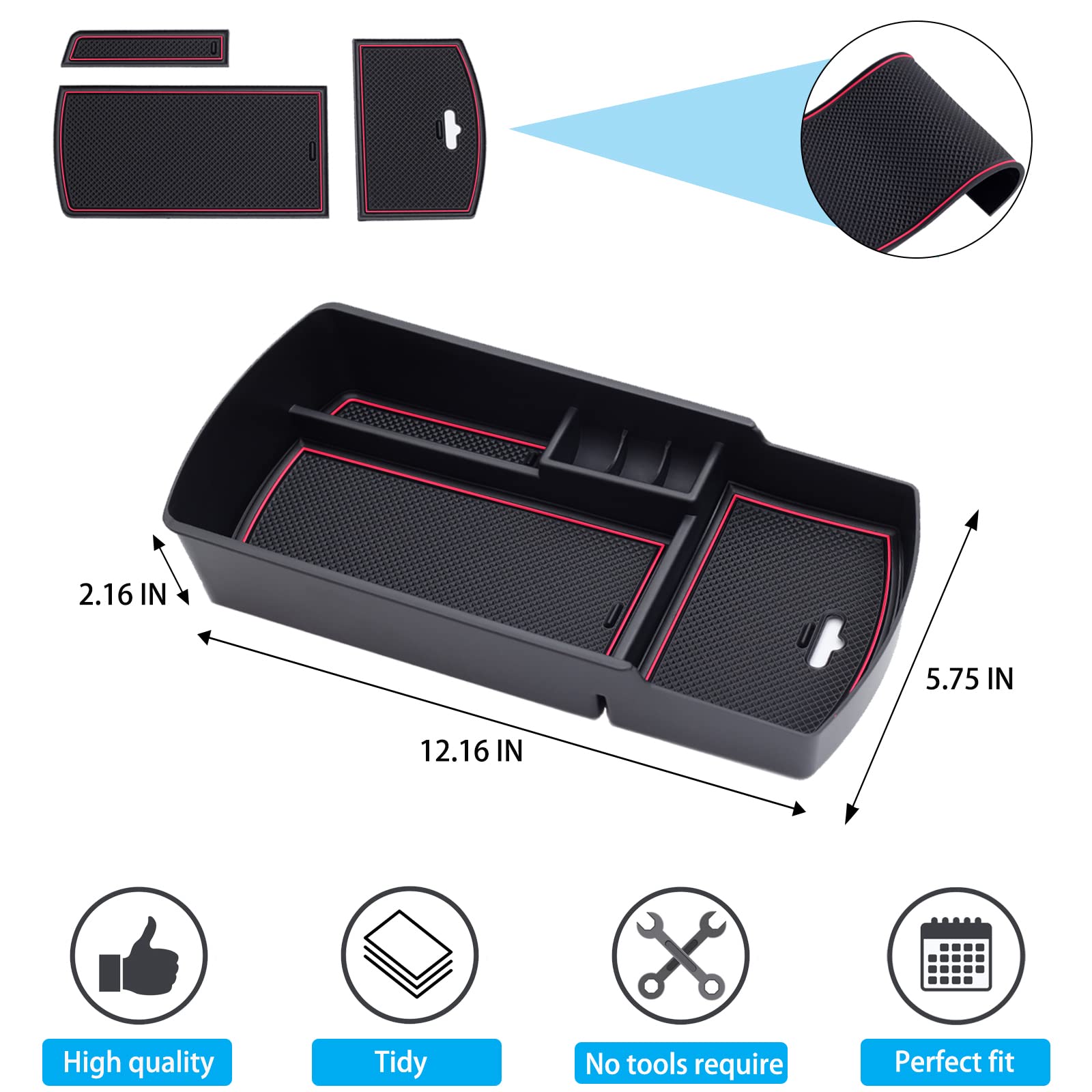 PIMCAR Center Console Organizer Tray for Honda Accord 2018-2022 | ABS Plastic Armrest Storage Box Insert | Car Accessories (Fits Automatic Transmission Only) - Red | Perfect for Road Trips & Daily Commute