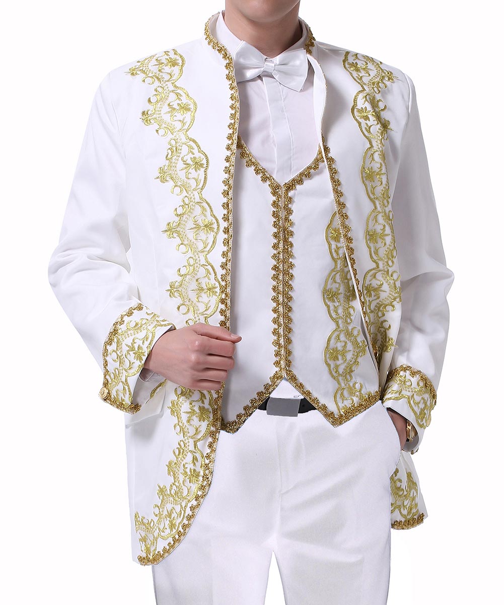 3 Piece Men's Royal Style Tuxedo Suit Set - Elegant White Wedding Suit for Groom, Prom, Formal Events & Special Occasions