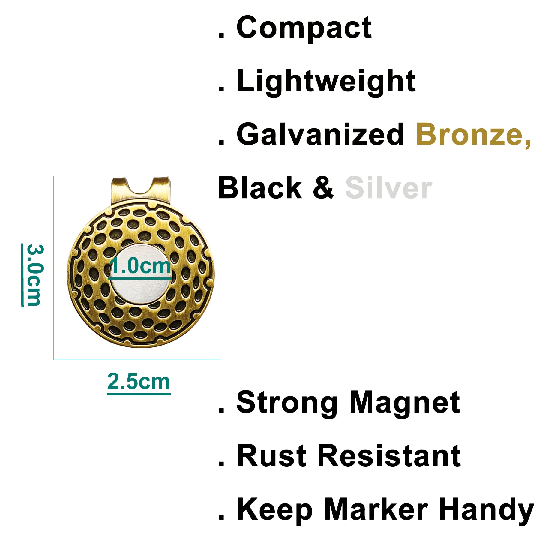 Magnetic Golf Hat Clips - 4/6/8 PCS Ball Marker Holders for Golf Gloves, Hats, Bags, Caps, Visors & Belts (Black, Bronze) | Perfect Golf Accessories for Players & Gifts