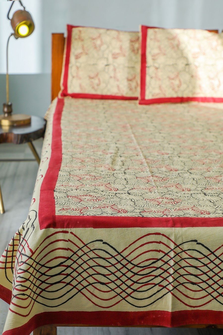 Handblock Printed Cotton Bedsheet - 'Web of Color' Design by SootiSyahi | Premium Soft Bed Linens for Home Decor & Guest Room Styling
