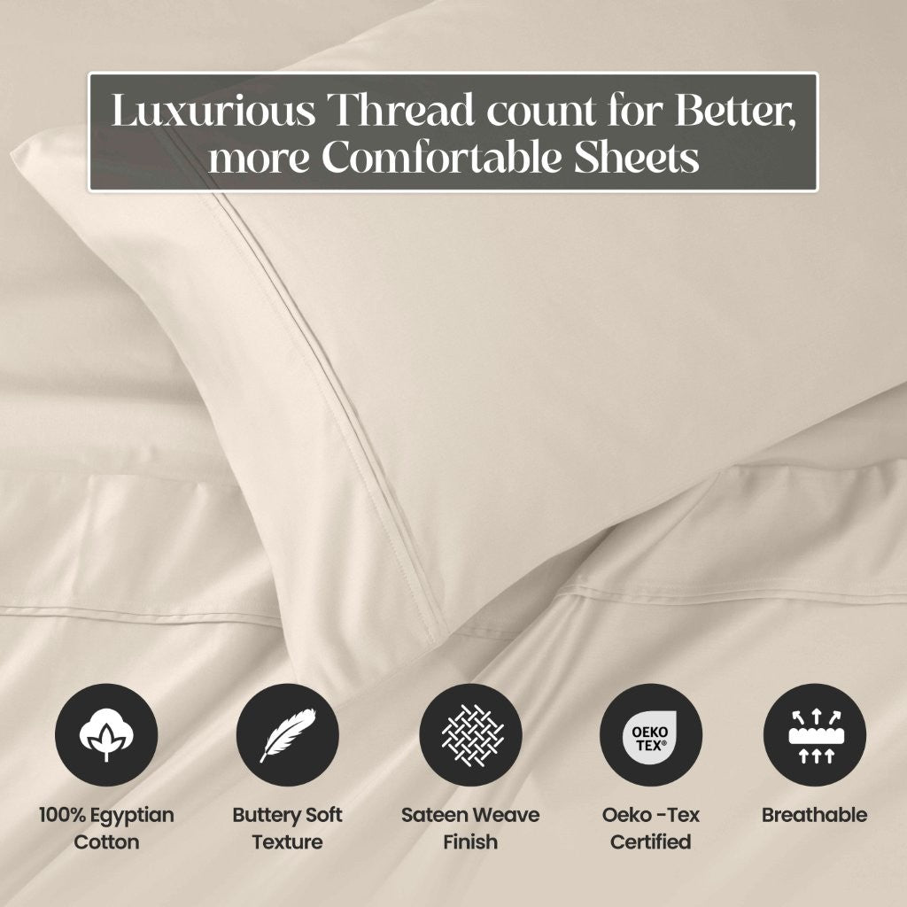 Premium 1200 Thread Count Egyptian Cotton Pillowcase Set - 2 Piece, Ultra Soft & Breathable for a Luxurious Sleep Experience | Perfect for Bedroom, Hotel, and Home Decor