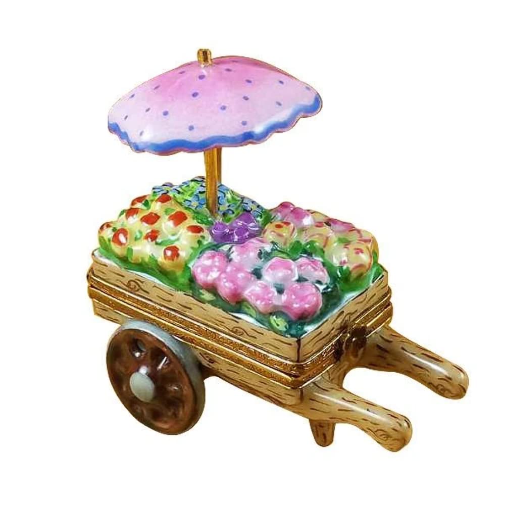 Limoges Flower Garden Cart - Authentic Hand-Painted French Porcelain Box | Collectible Keepsake Gift for Home Decor, Wedding Favors & Special Occasions